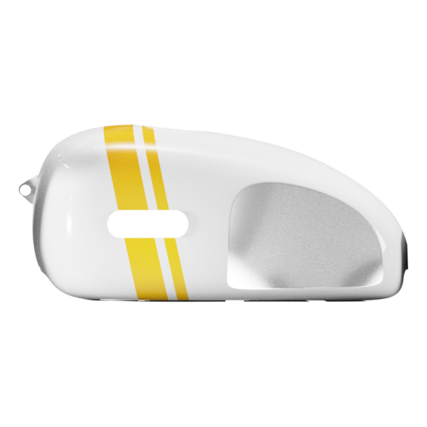 Tank Glossy White Yellow Stripes Polished Side